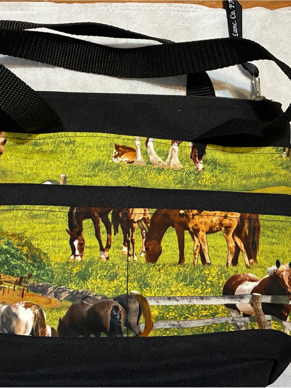 Unbranded Green Farm Print Crossbody Bag with Black Trim